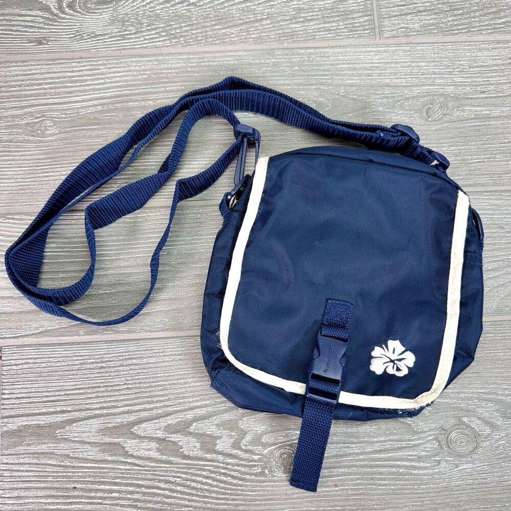 Vintage Y2K Eastsport Crossbody Purse Navy Blue White Sporty Hibiscus Flower